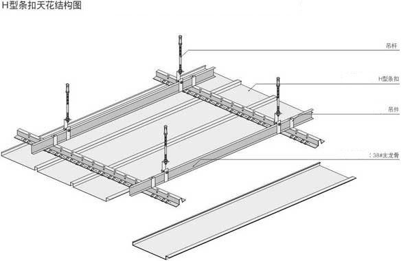白色H型條扣天花安裝示意圖